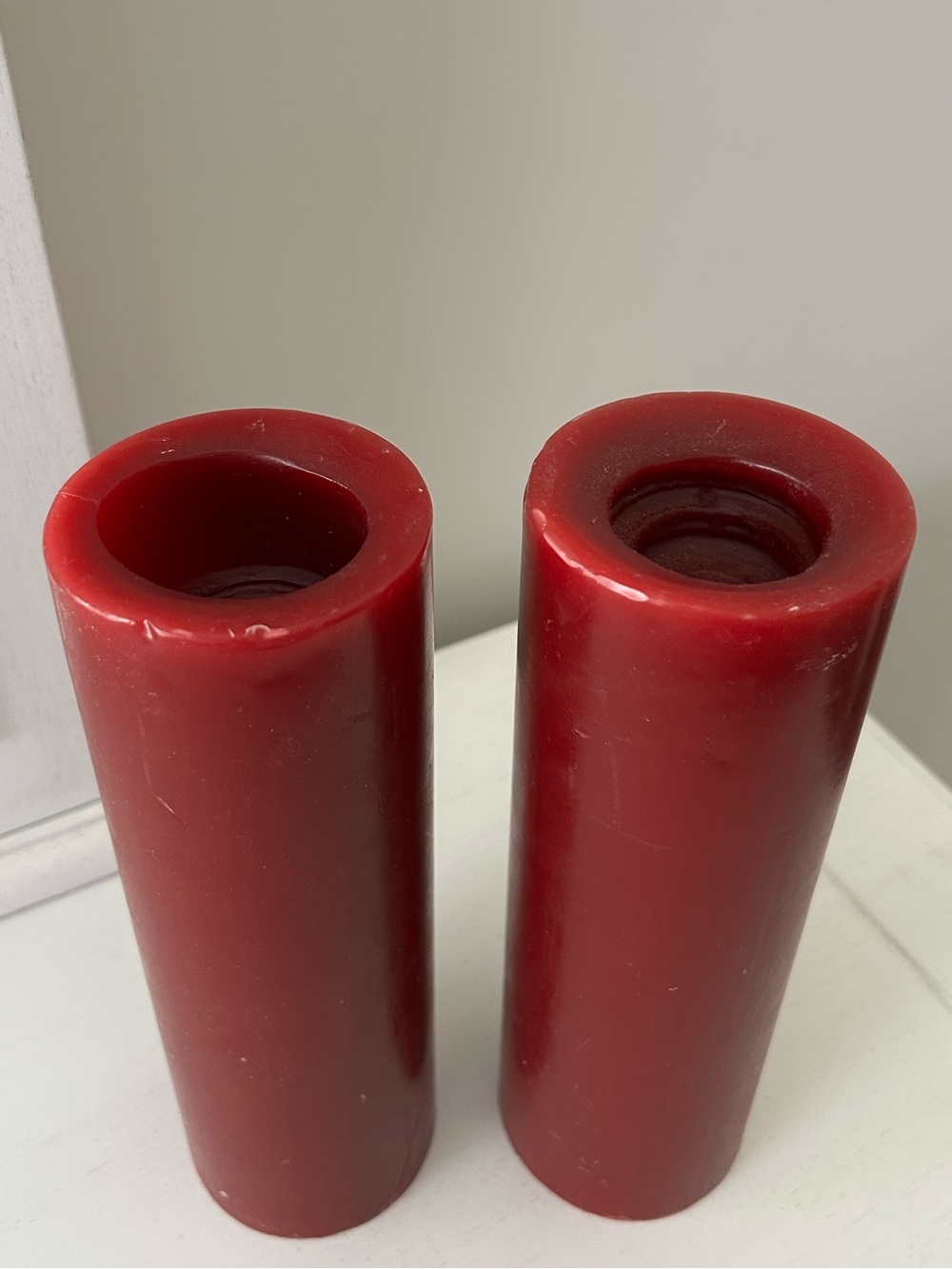 Deep Red Cylindrical Pillar Candles Set of 2 by Living Quarters Cranberry Smell